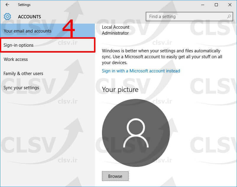 انتخاب گزینه تنظیمات کاربر ویندوز 10